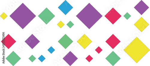 Colorful diamond shapes scattered on a white background