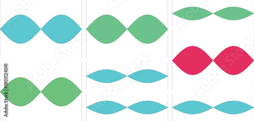 Abstract geometric shapes in turquoise green and red on white background