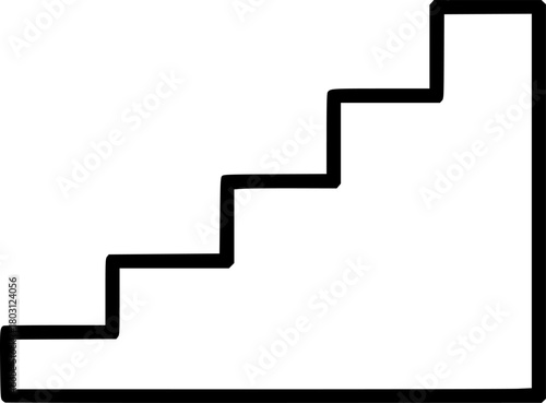 Minimalist stairs icon illustration showing growth with a black outline
