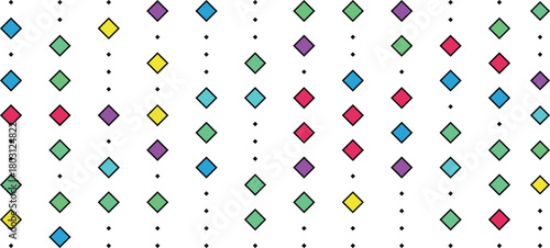 Colorful diamond shapes on a white background with subtle circles