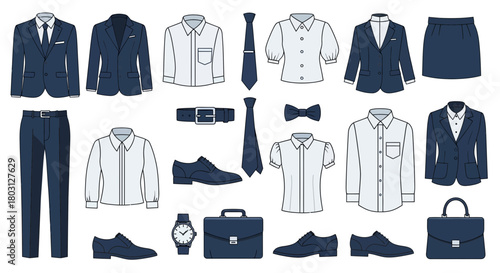 Collection of professional clothing and accessories for business attire presentation