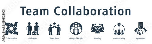 Team Collaboration web banner icon vector illustration concept with icon of collaboration, colleagues, team spirit, group of people, meeting, brainstorming, and agreement.