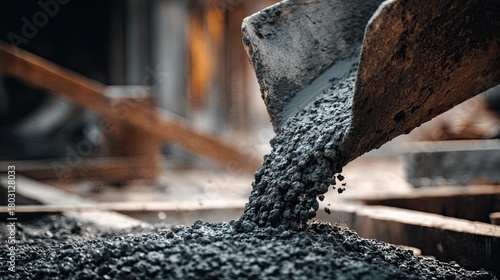 Wallpaper Mural A close-up view of gravel being poured from a chute, showcasing the texture and flow of the material in a construction environment. Torontodigital.ca