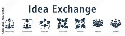 Idea Exchange web banner icon vector illustration concept with icon of brainstorming, collective idea, discussion, collaboration, teamwork, meeting, and conference.