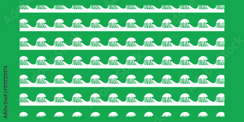 Repeating white wave patterns on a solid green background water ocean