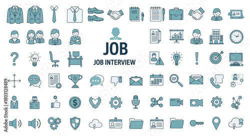 Diverse Vector Icons Representing Job Interview Processes and Professional Skills