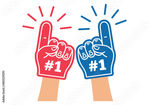 Two Foam Fingers Vector – Number One Hands with Sparkles, Sports Fan Icons, Cheering and Support Symbols, Championship Game Vector, Colorful Fan Accessories Illustration