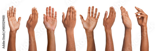 Man showing hand on white background, set. Different sides