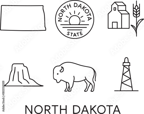 north dakota 6 icons set outline collection