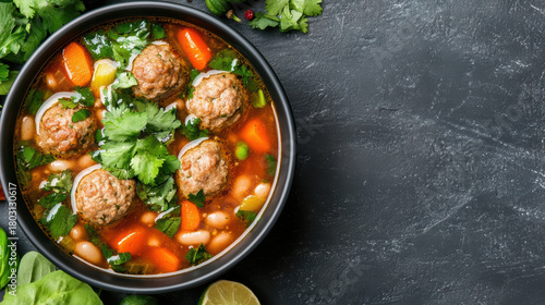 Wallpaper Mural Meatball soup with vegetables, beans and fresh cilantro, warm comforting bowl Torontodigital.ca