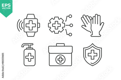 Set Of Digital Healthcare Icons. Outline Symbols Elements Collection. stock illustration