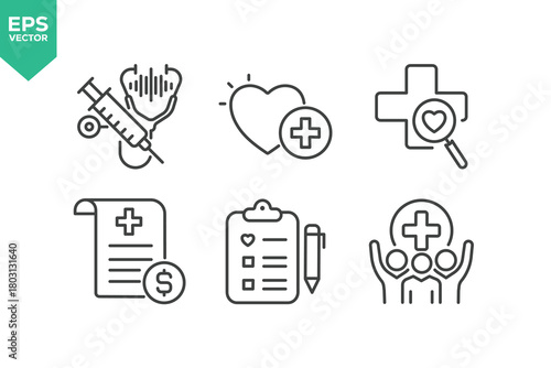 Set Of Digital Healthcare Icons. Outline Symbols Elements Collection. stock illustration