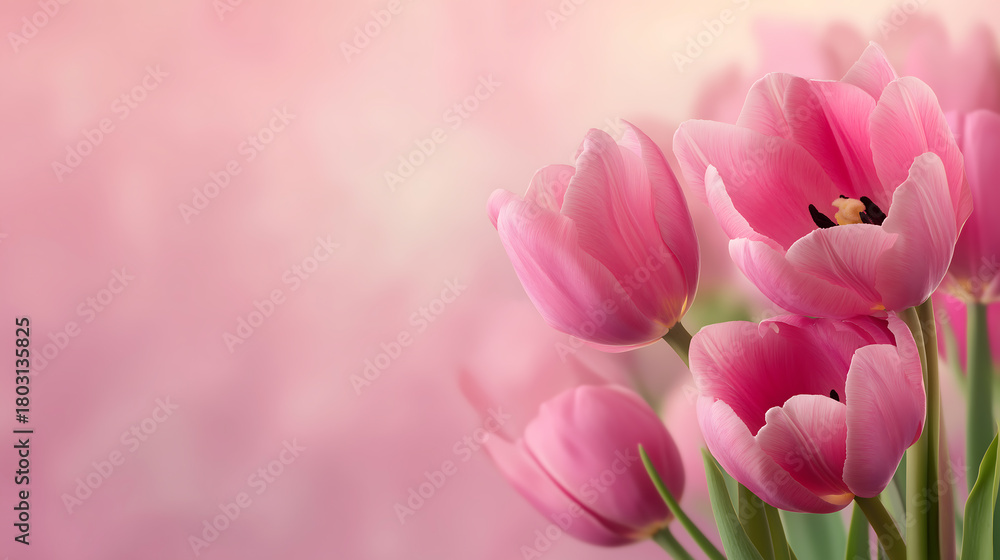 Fototapeta premium Beautiful pink tulips flowers floral background spring blossom nature