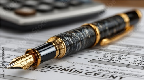 Wallpaper Mural Elegant Fountain Pen on Financial Documents with Calculator Nearby Torontodigital.ca