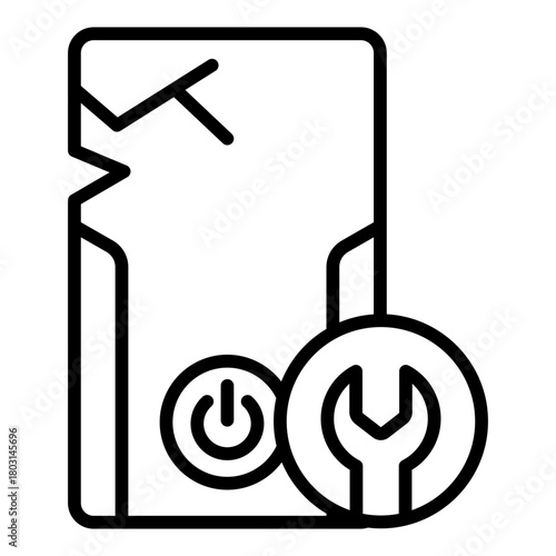 broken computer outline icon with repair tool for maintenance
