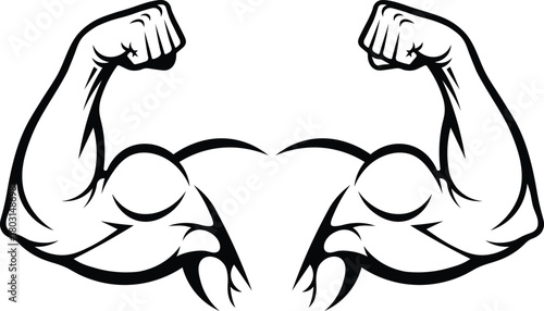 Two black flexing biceps with tribal tattoo style accents muscles arms