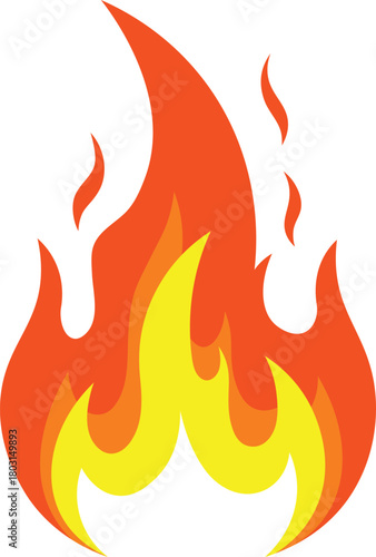 Stylized orange and yellow flames on white background fire heat