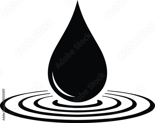 Black water drop creating ripples on white surface vector graphic wave liquid