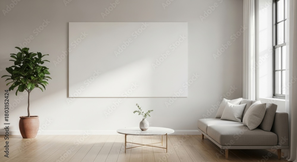 Fototapeta premium Minimalist Modern Living Room with Natural Light and Contemporary Decor