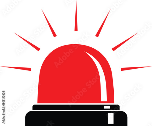 Red flashing beacon light with radiating red lines on white alarm alert