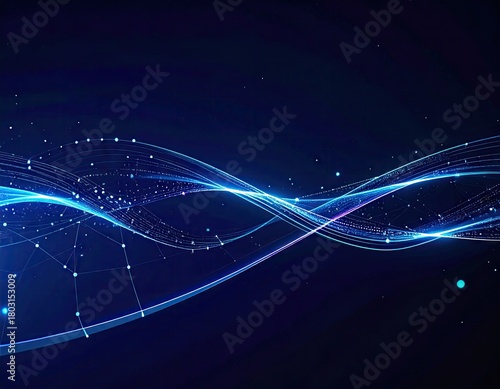 Glowing blue lines weave through a dark, starry expanse