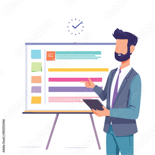 Professional Man Presenting Data on Whiteboard in Business Meeting.