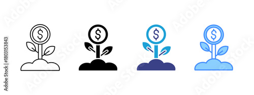 Green Investment icon set multiple style collection