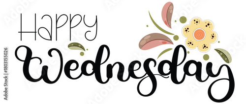 	
Hello WEDNESDAY. Wednesday day of the week with flowers, butterflies and leaves. Illustration (Wednesday)	
