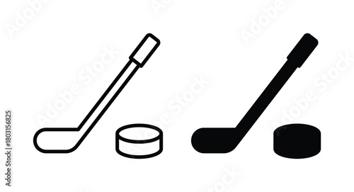 Hockey Stick and Puck Outline Icon for Sports Design and Graphics Use