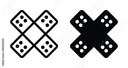 Black and White Dice Cross with Abstract Design and Geometric Shapes