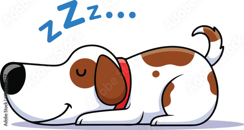 Sleeping dog illustration with brown spots and red collar peaceful canine.