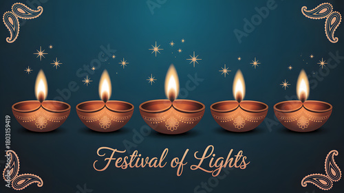 Celebrate diwali festival of lights with traditional diya lamps and festive decorations for a happy holiday