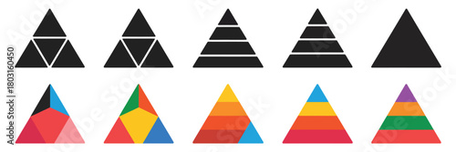 Triangular Pyramid Vector – Color Pyramid Chart, Development Levels Infographic, Multi-Step Diagram Illustration, Business Growth and Education Progress, Hierarchical Pyramid Vector, Progress 
