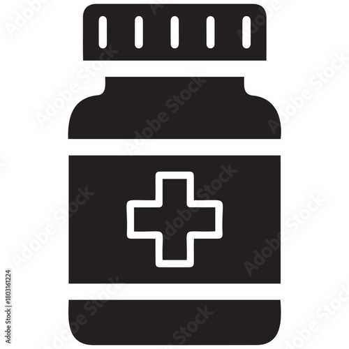 Pill bottle icon with medical cross symbol for prescription medication