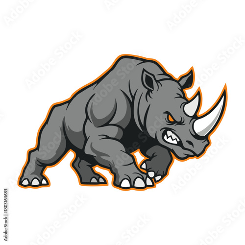 Charging rhinoceros with sharp horn prepares to attack in the wild, showcasing strength and power with an intimidating stance and fierce expression.
