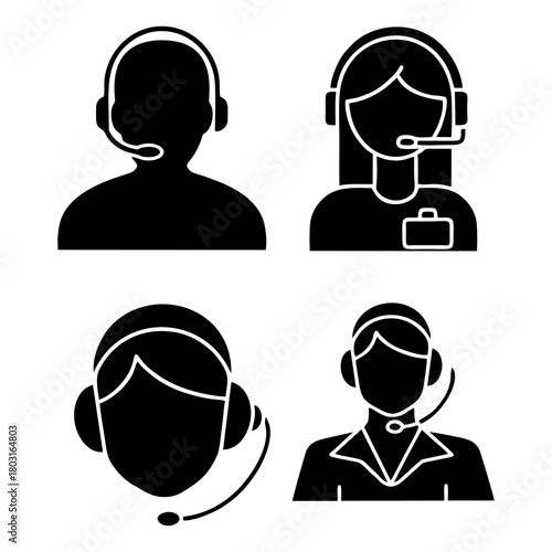 Customer service representatives wearing headsets providing assistance in a call center, offering support and solutions with a professional and helpful demeanor.