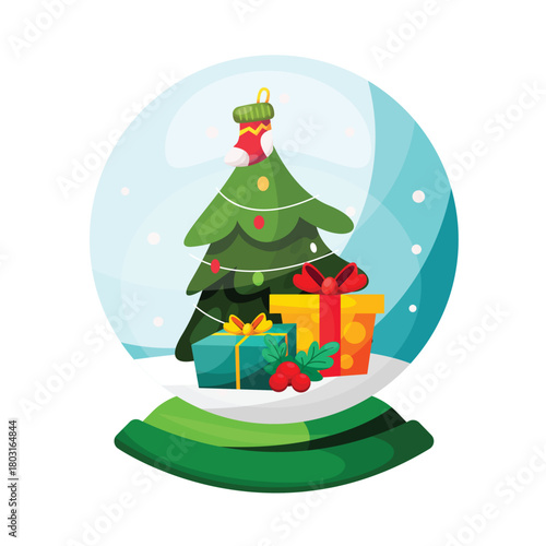 Christmas snowball globe with tree and gift box