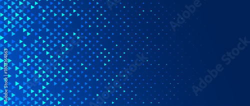 Blue neon triangle texture. Glowing arrow geometric background. Tech triangular mosaic pattern wallpaper. Fading arrow gradient for science poster, healthcare banner, business booklet, flyer. Vector