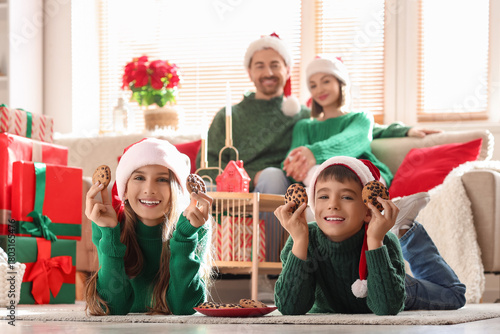 Happy children in Santa hat...