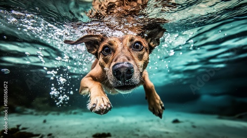 Clear summer waters are perfect for a diving dog.