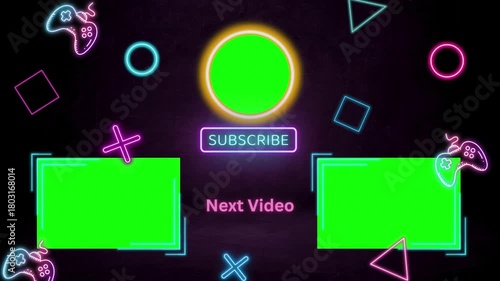 Retro Gaming Aesthetic Neon End Screen Thank you for Watching with Green Screen Placeholders YouTube Outro Animation