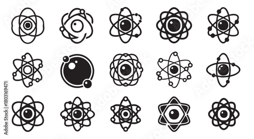 Black and white science atom icon set vector illustration design
