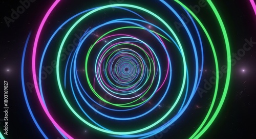 Fototapeta Naklejka Na Ścianę i Meble -  Colorful neon spiral tunnels creating a mesmerizing optical illusion in a dark space
