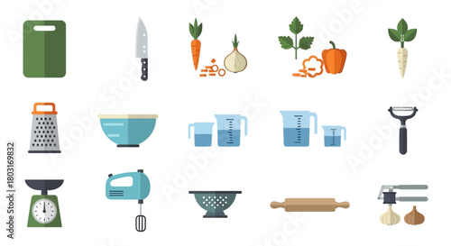 Collection of Kitchen Utensils and Ingredients for Cooking and Baking.