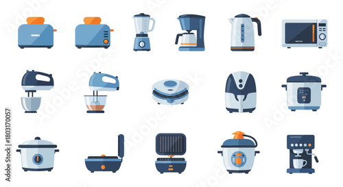 Collection of Modern Kitchen Appliances - Toasters, Blenders, Coffee Makers, and More.
