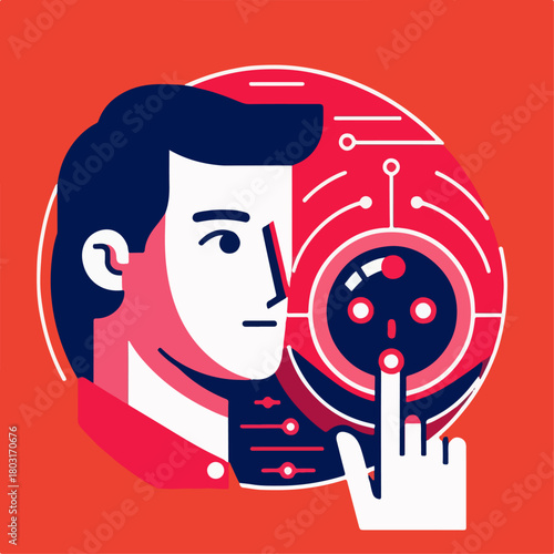 vector illustration of a person operating an AI robot