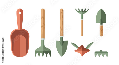 Collection of various gardening tools for planting and cultivation.
