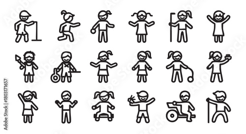 Collection of Black and White Iconography of Children Doing Activities