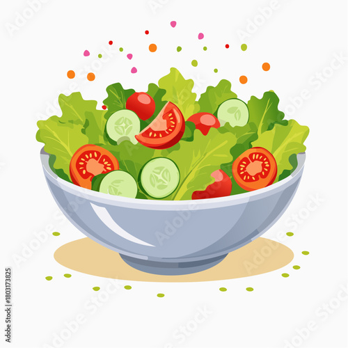 Fresh and Vibrant Bowl of Garden Salad with Cherry Tomatoes and Cucumber Slices, Garnished with Colorful Sprinkles
