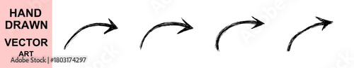 Hand drawn curved sketch arrows vector illustration set showing dynamic directional movement for creative design elements, highlighting rough artistic style and hand crafted graphic marker stroke aest